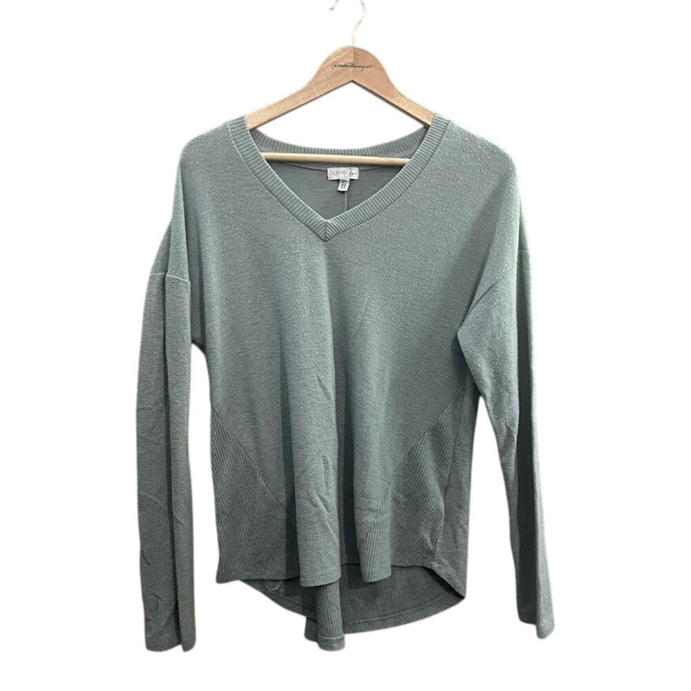Olivia Sky V-Neck Sweater Teal Size Medium
